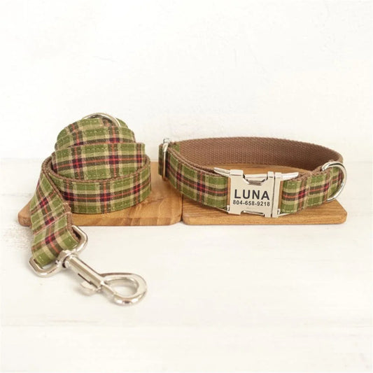 Plaid Personalised Dog Collar with Custom Name Tag | Dear Tammy