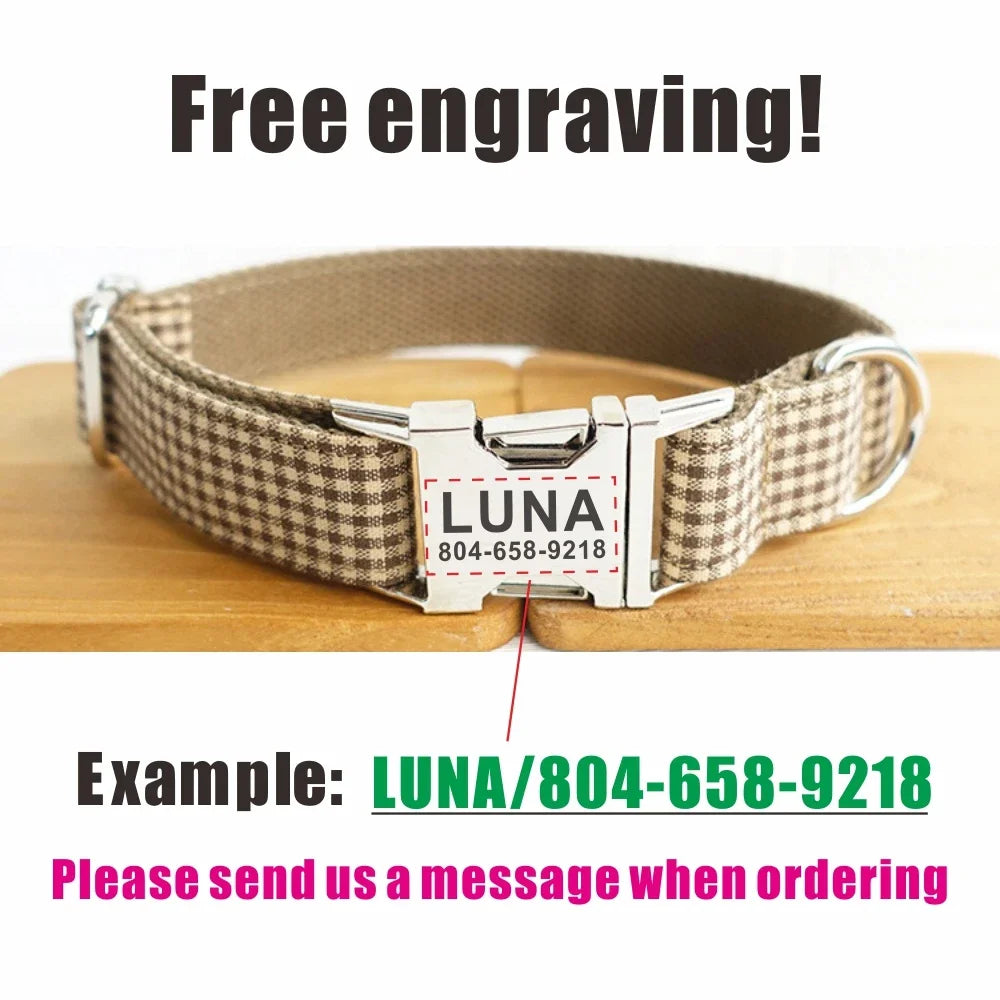 Gingham Personalised Dog Collar with Custom Name Tag | Dear Tammy™