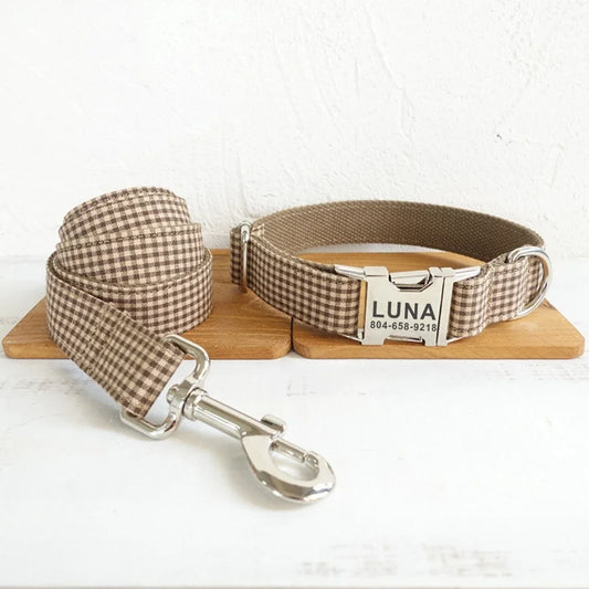 Gingham Personalised Dog Collar with Custom Name Tag | Dear Tammy™