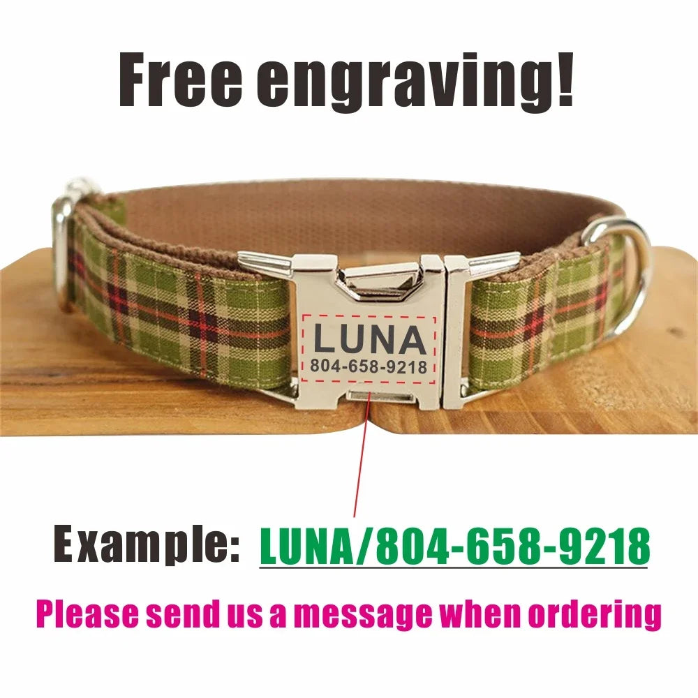 Plaid Personalised Dog Collar with Custom Name Tag | Dear Tammy