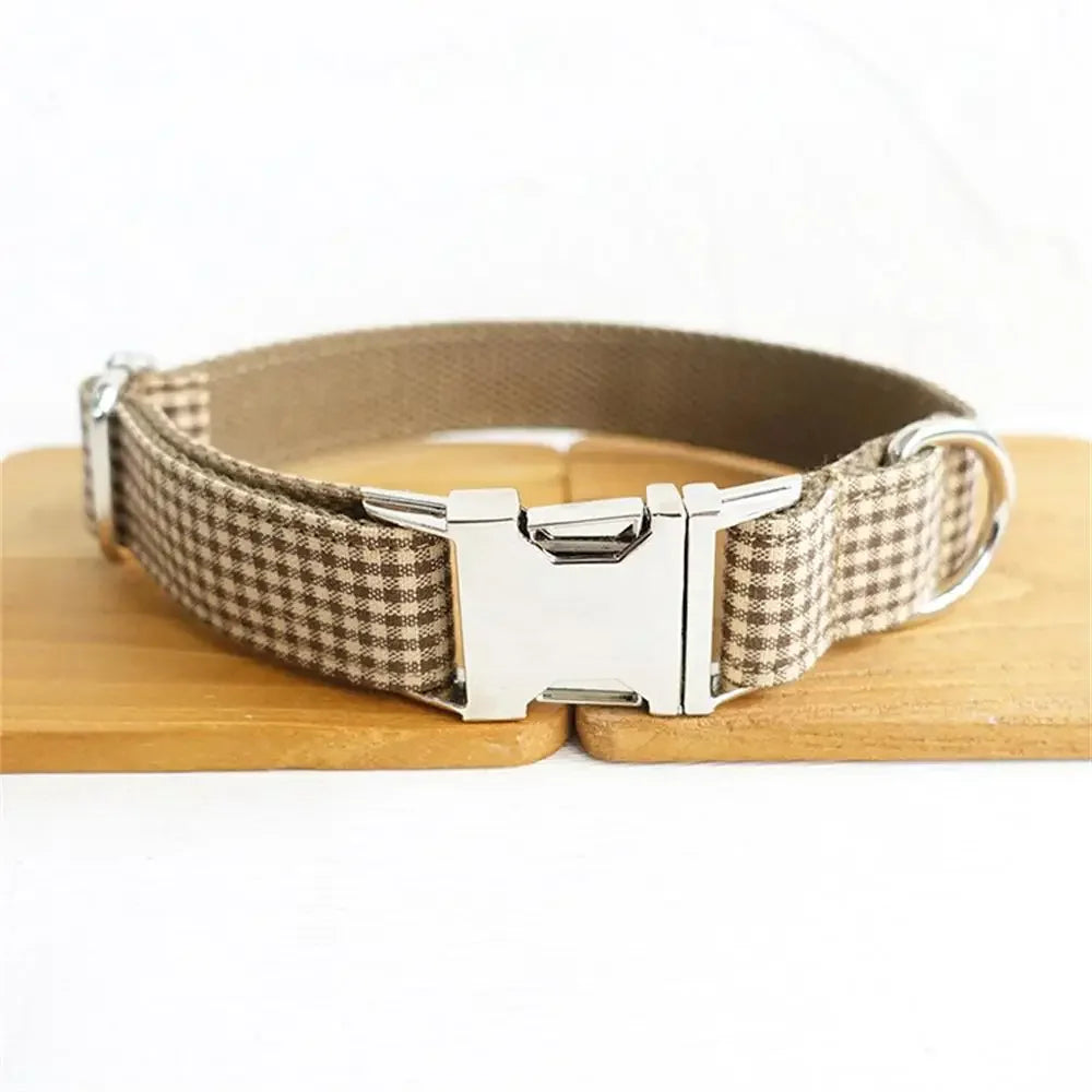 Gingham Personalised Dog Collar with Custom Name Tag | Dear Tammy™