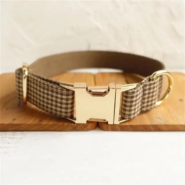 Gingham Personalised Dog Collar with Custom Name Tag | Dear Tammy™